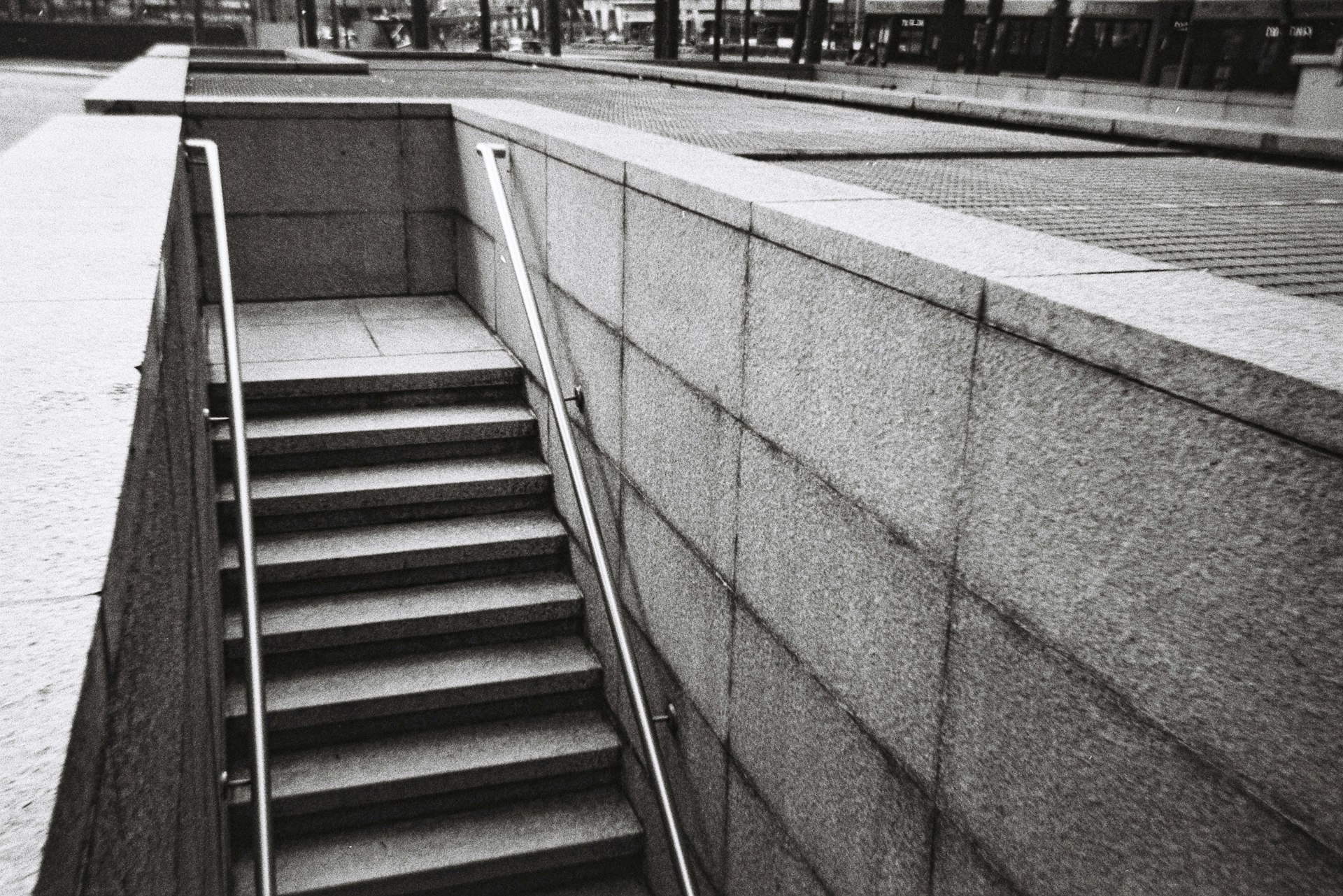 a black and white photo of a set of stairs